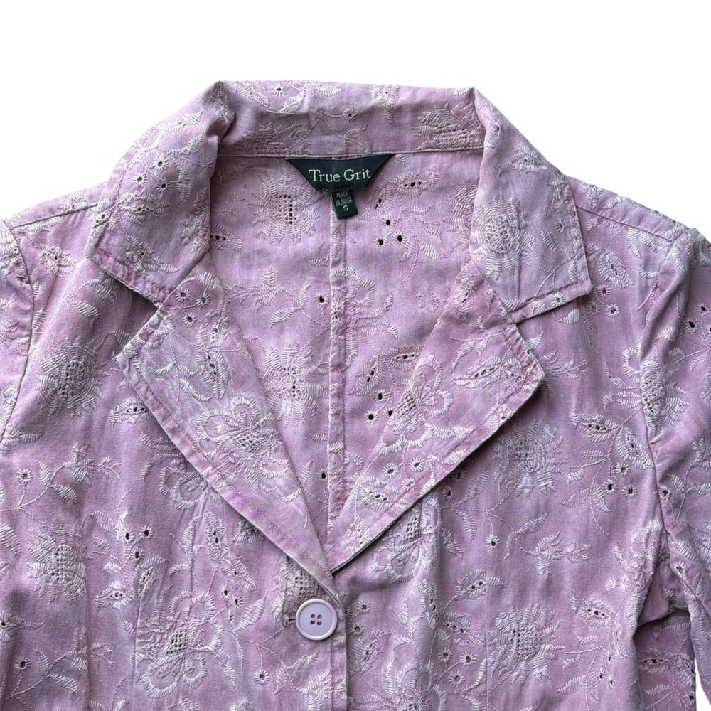 True Grit pink embroidered eyelet cotton blazer jacket women’s SMALL cottagecore